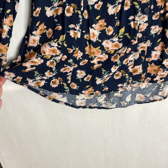 Lauren Conrad LC navy floral button up top - Picture 2 of 6
